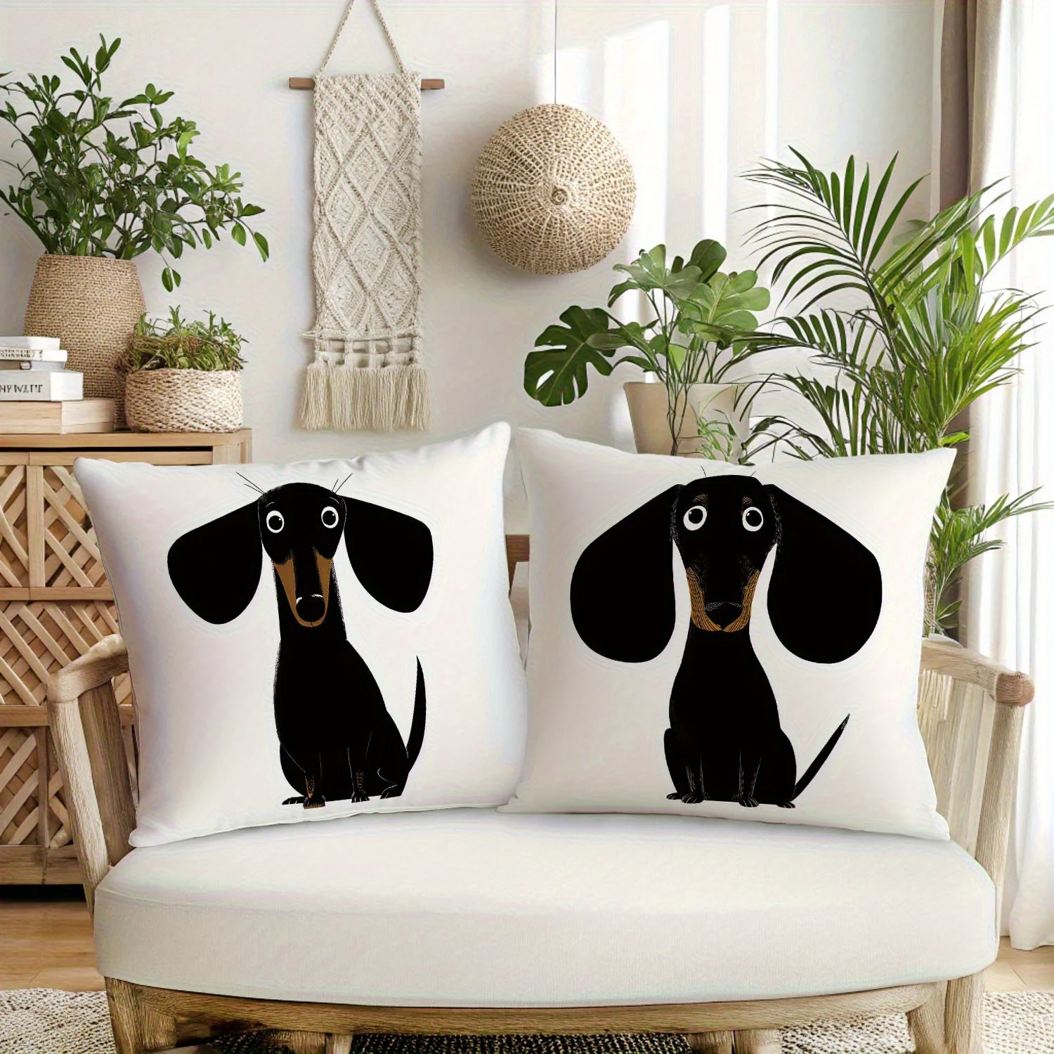 2Pcs Dachshund Pillow Covers, Cute Dog Print, Zippered Washable Pillowcases for Patio Porch Sofa Bench, Home Decor (No Insert)