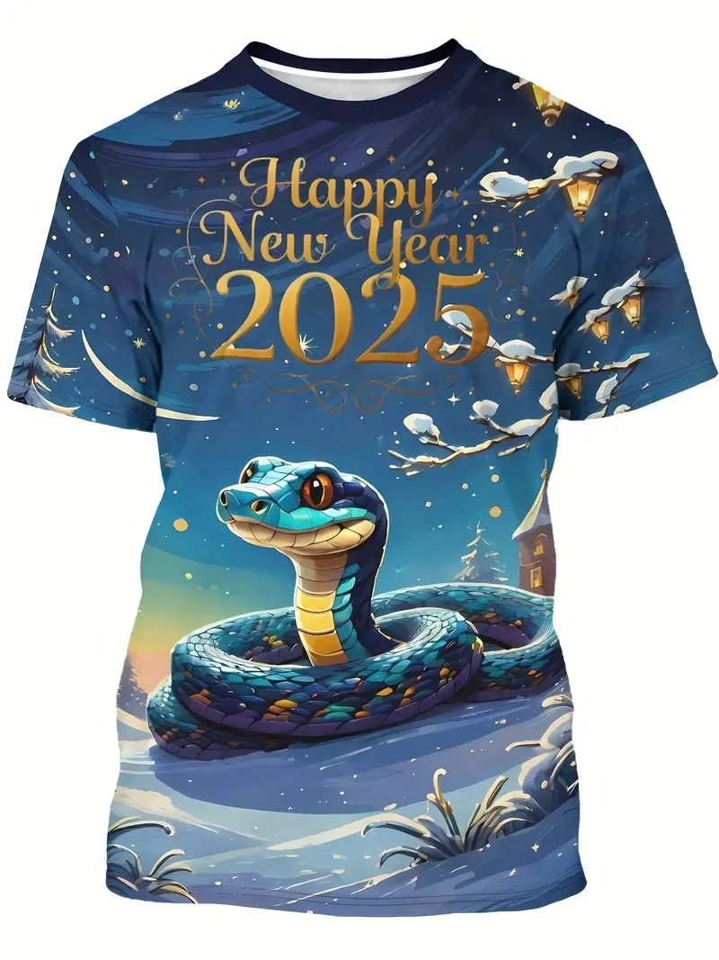 2025 Chinese Year Of The Snake T-shirt Men Women Lunar New Year Trendy Tee Shirts 3D Printed Pattern Unisex Harajuku Y2k Tops