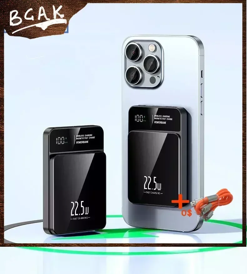Hot New Style BCAK New 200000 MAh Portable Magnetic Wireless Charging Treasure Magsafe Super Fast Charging Mobile Power Mini Com