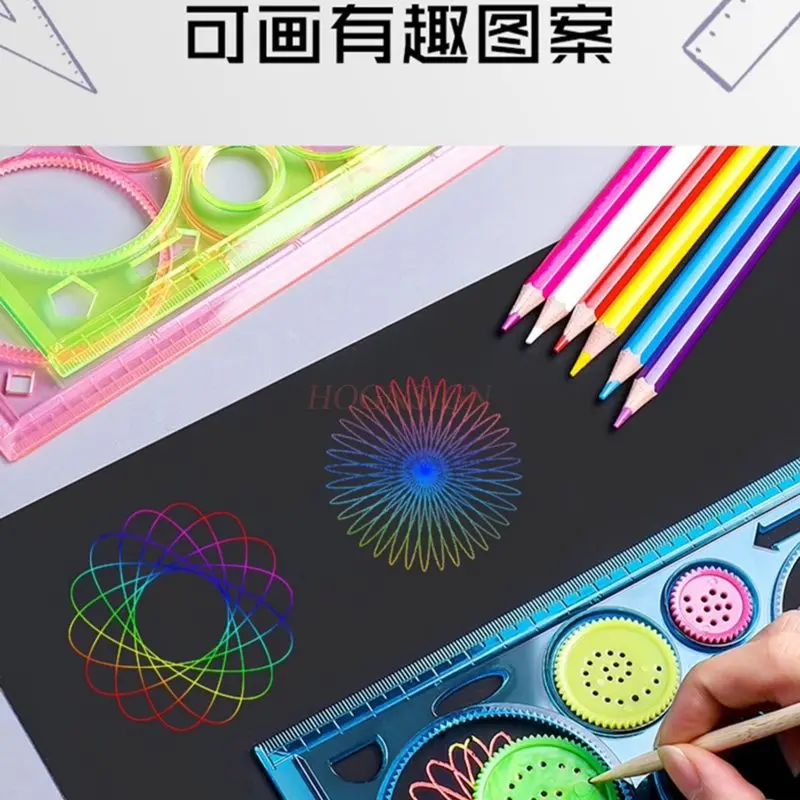 Régua multifuncional 9 tamanhos, régua versátil e versátil, modelo específico macio para estudantes da escola primária conjunto completo de