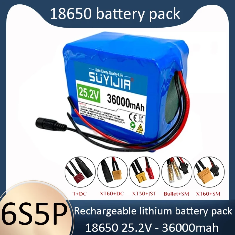 100% original 24V 36000mah 6S5P 18650 rechargeable lithium battery 25.2v electric bicycle moped/electric lithium ion battery