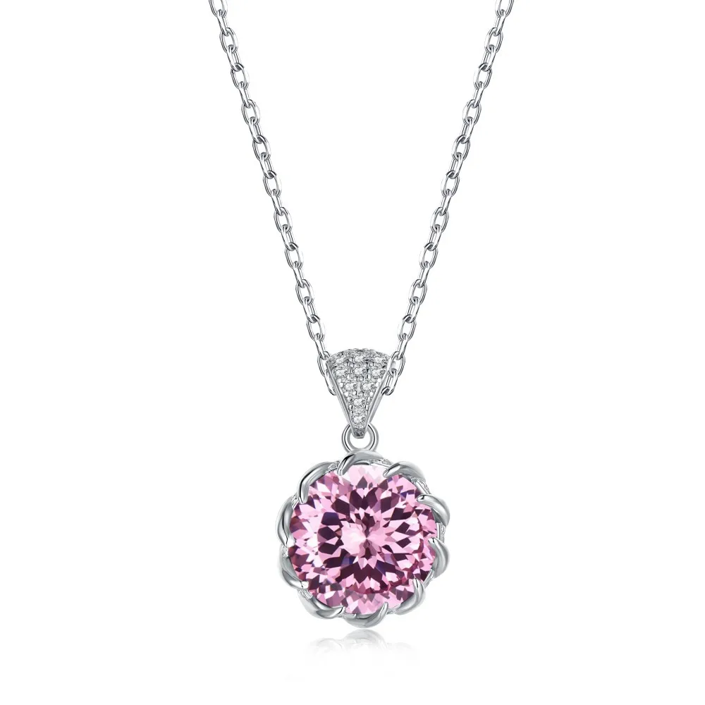 S925 Sterling Silver Necklace for Women Super Sparkling Pink High Carbon Diamond 8A Ice Flower Cut Zircon Jewelry for Women