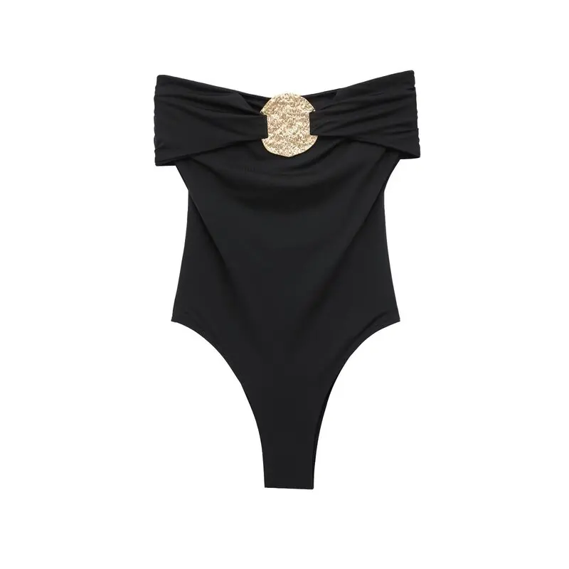 Spring 2025 Women's Faion Metal Embellied One-oulder Swimsuit Rer Versatile New Arrival All-Match ort Pants