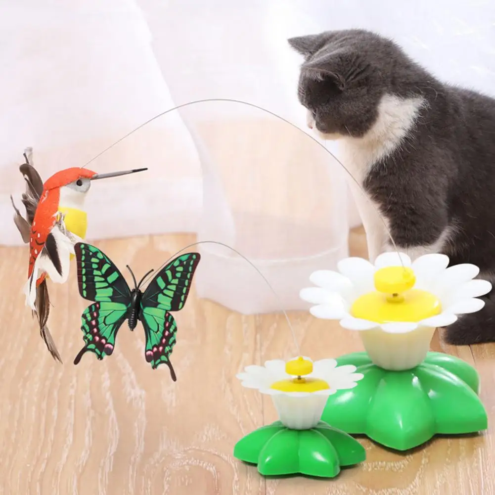 360-degree Rotating Interactive Cat Toys with Flying Bird Bee Butterfly Flower Base Pet Supplies for Cats Kittens