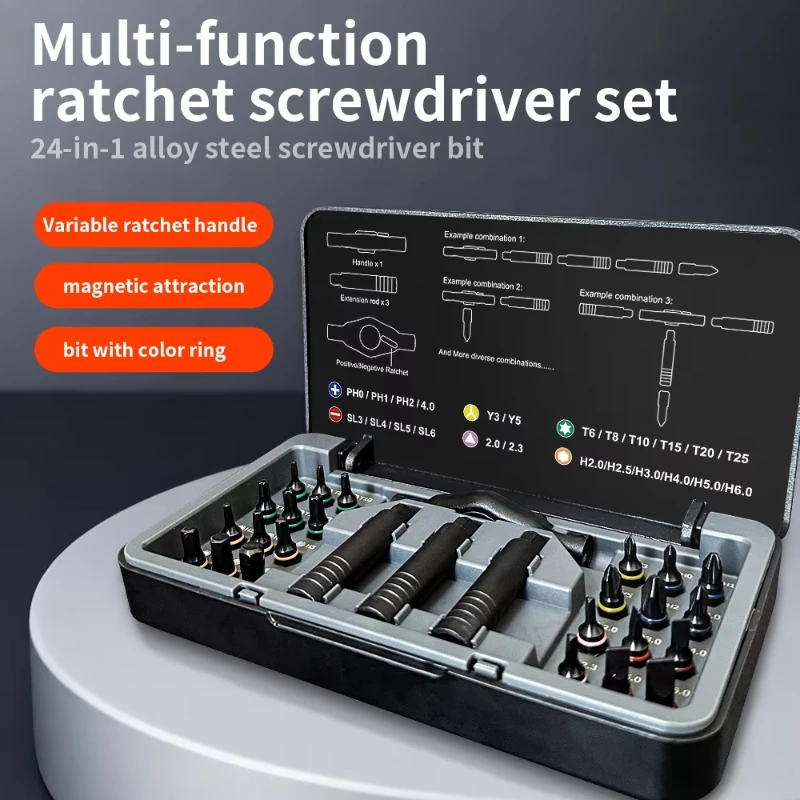 

24-in-1 High-Hardness S2 Steel Strong Magnetic Bits Household Convenient Multi-Function DIY OEM Ratchet Screwdriver Set