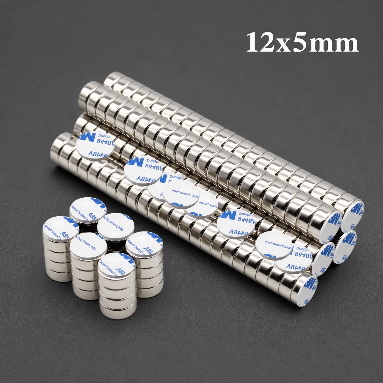 High Density Magnetic Alloy Strong Suction Waterproof Neodymium Magnet Round Disc 12x5mm with Double Sided Adhesive