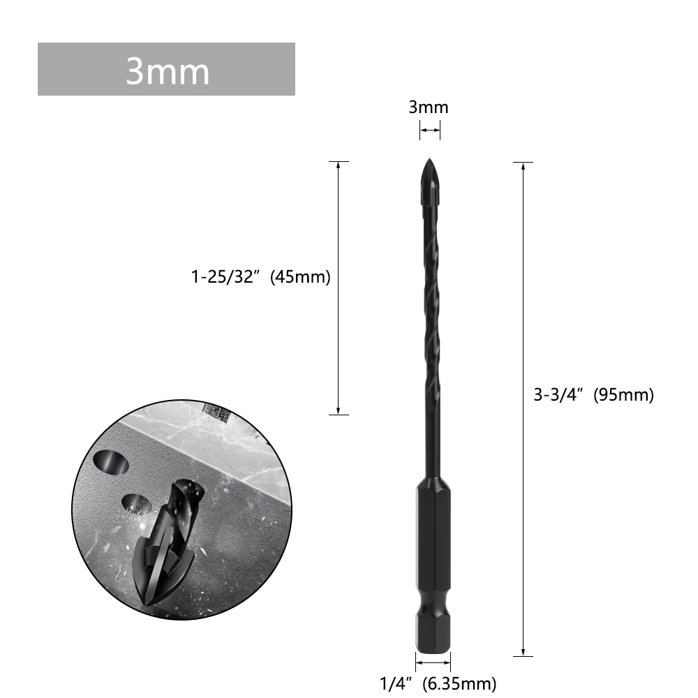 LAVIE 1PC Multifunktionaler Glasbohrer, sechseckiger Kreuzgewindebohrer für Keramikfliesen, Beton, Glas, Marmor, 3 mm bis 16 mm SJ0503BK – Detail 2