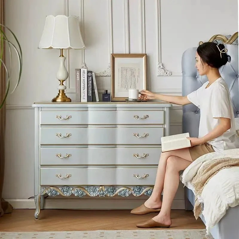 French exquisite carved chest cabinet simple bedroom living room solid wood storage cabinet