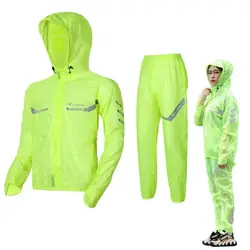 1 Set Cycling Rain Suit Breathable Water Protective Riding Equipment Raincoat Reflective Pants Suit Bicycle Clothing