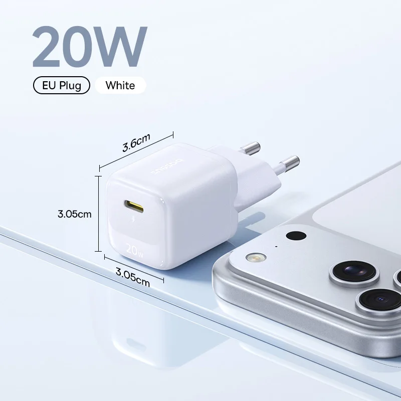 Baseus USB Type C-oplader 20W Draagbare USB C-oplader Ondersteuning Type C PD Snel opladen voor iPhone 15 14 13 12 Pro Max 11X8 Plus