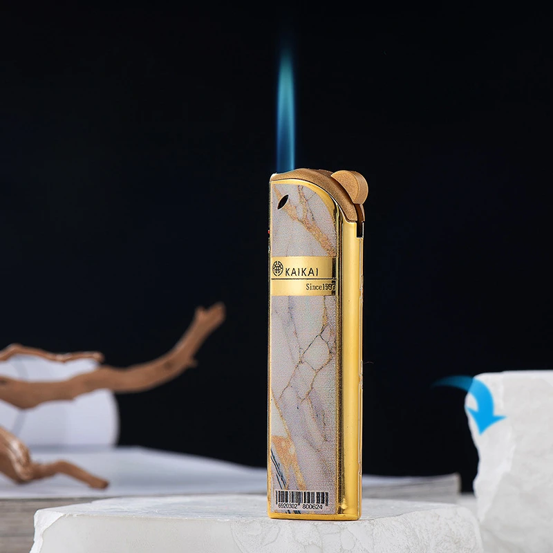 New Vacuum Coated Marble Windproof Blue Flame Cigar Lighter Refillable Butane Metal Lighter Cigarette Accessories Men's Gift