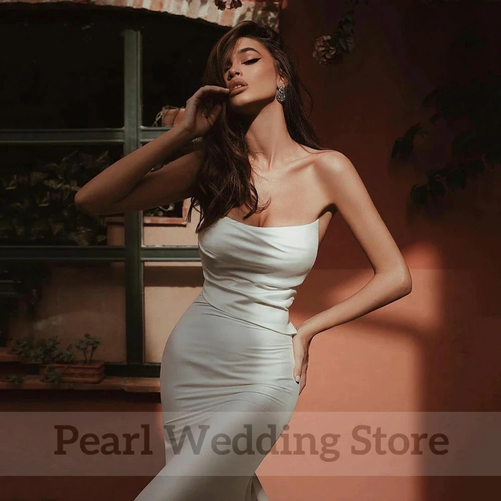 Uma palavra strapless vestido de casamento com plissado sereia noiva vestidos magros sexy sem mangas e vestidos de casamento nupcial sem costas