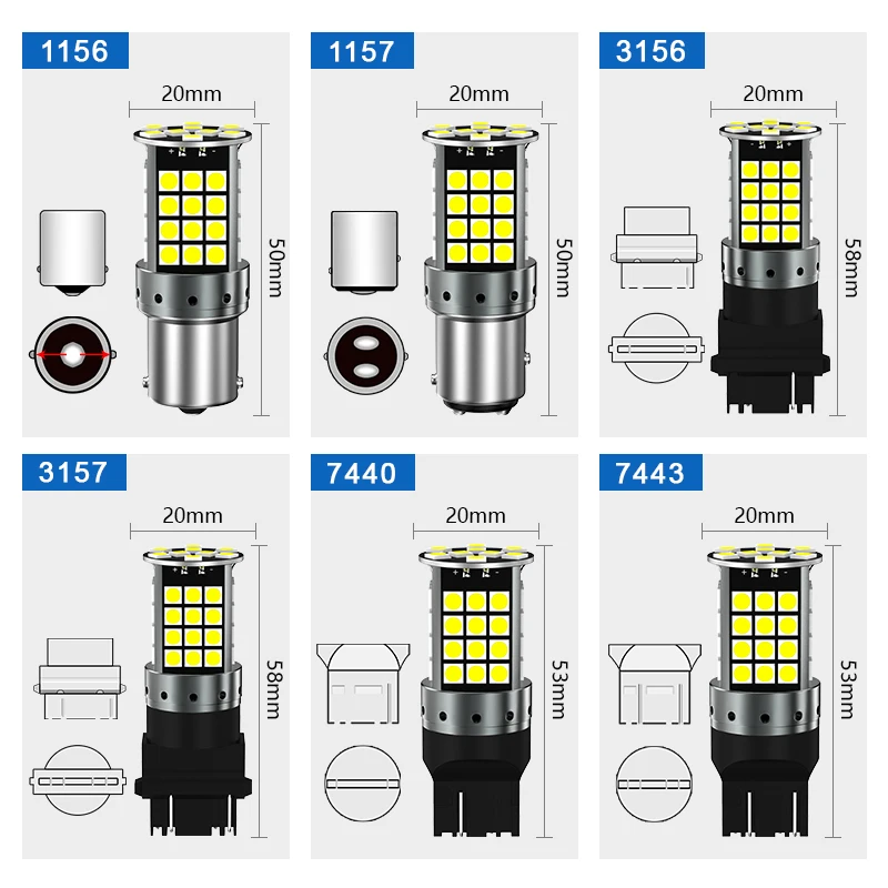 2x 1157 BAY15D P21/5W 1156 BA15S P21W BAU15S PY21W LED WY21W 7440 T20 7443 W21/5W 3157 Turn Signal Reverse Brake Light Bulb 12V