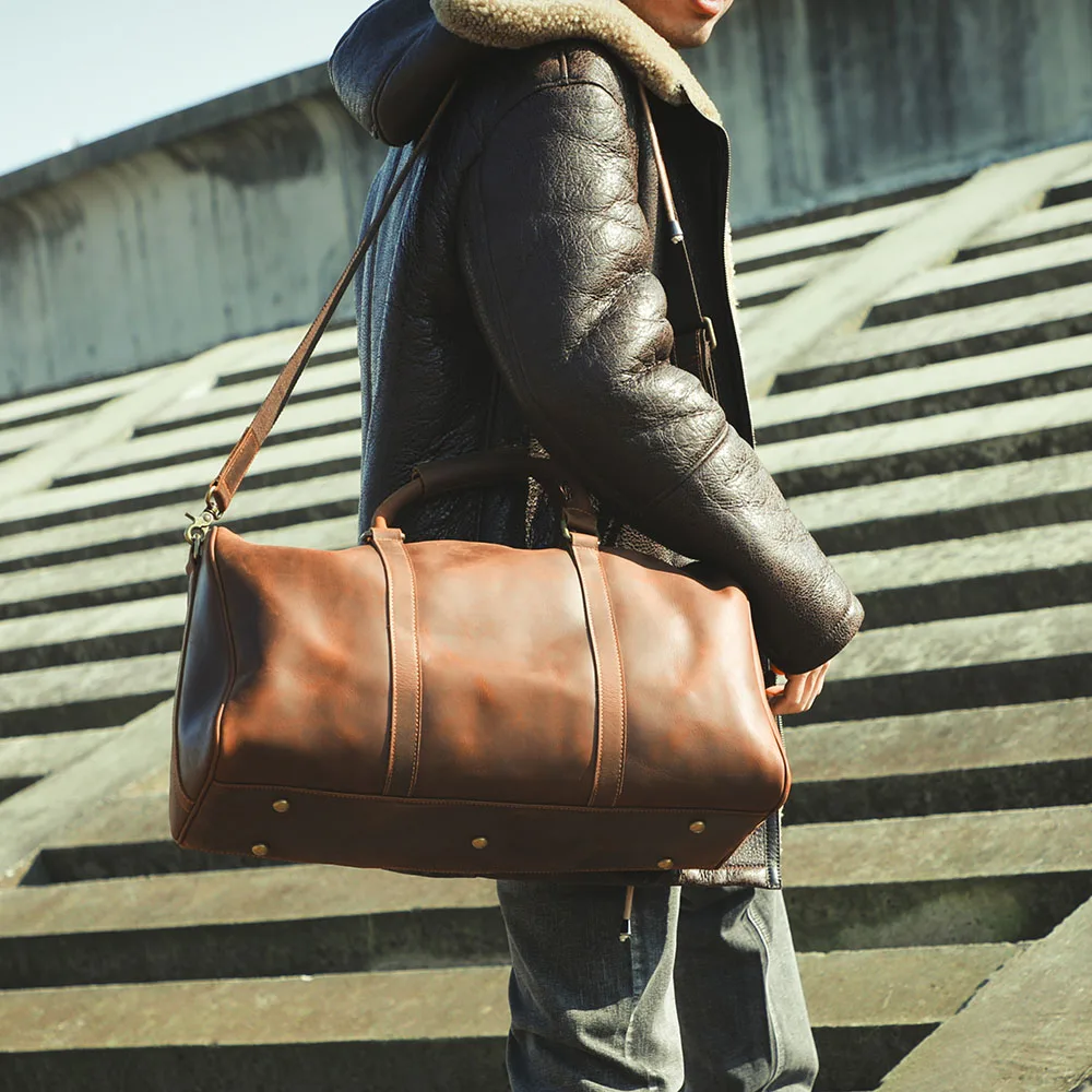 S.WORKER Vollnarbenleder-Reisetasche Große Kapazität Weekender-Reisetasche Echtleder-Sporttasche für Herren – Detail 6