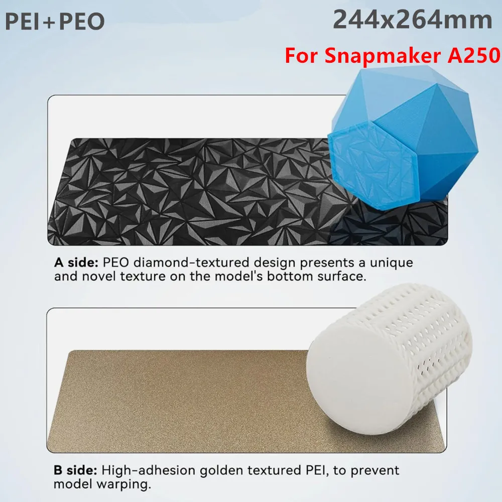 

Двусторонний лист PEO + PEI 244x264 мм, гибкая пружинная стальная печатная платформа PEI, магнитная рабочая пластина для 3D-принтера Snapmaker A250, часть