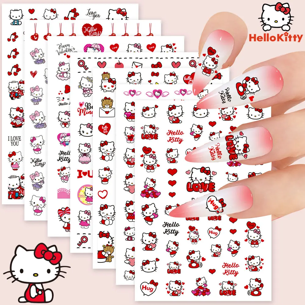1Pc Sanrio Hello Kitty Adesivi per unghie Simpatico cartone animato Fiocco rosa Kitty Cat Design Slider Decalcomanie Adesivo Anime fai da te Accessori per nail art