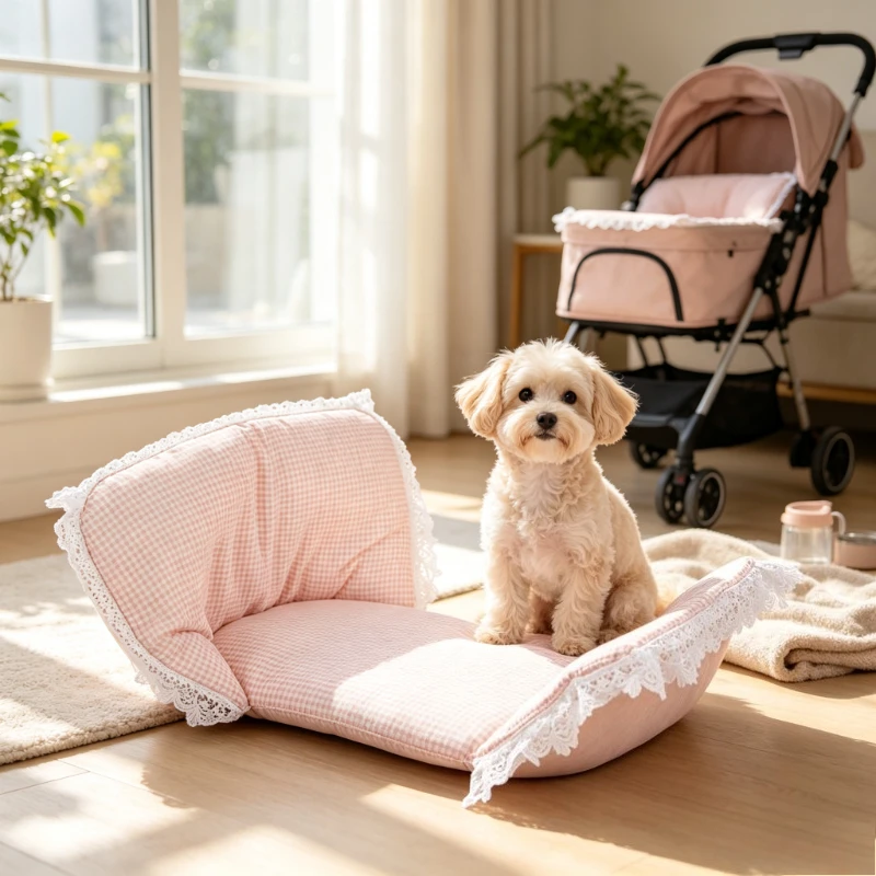 Pet Stroller Liner Set Padded Floral Edge Cushion Seat Mat Protective Cover for Cats Small Dogs Travel Stroller 펫 유모차 라이너