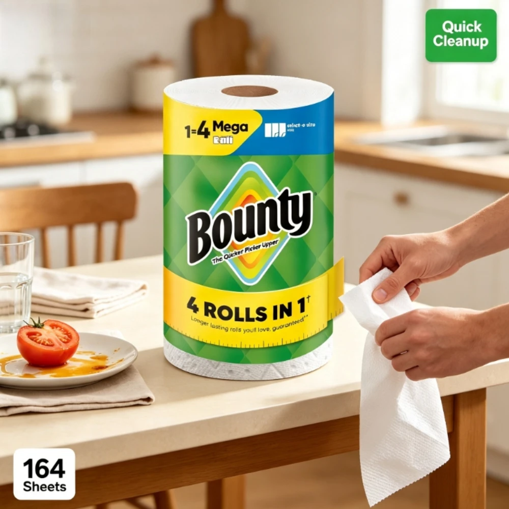 Select‑A‑Size White Paper Towels 1 Mega Roll 164 Sheets, Equivalent to 4 Regular Rolls High‑Absorbency Kitchen Cleaning Towels