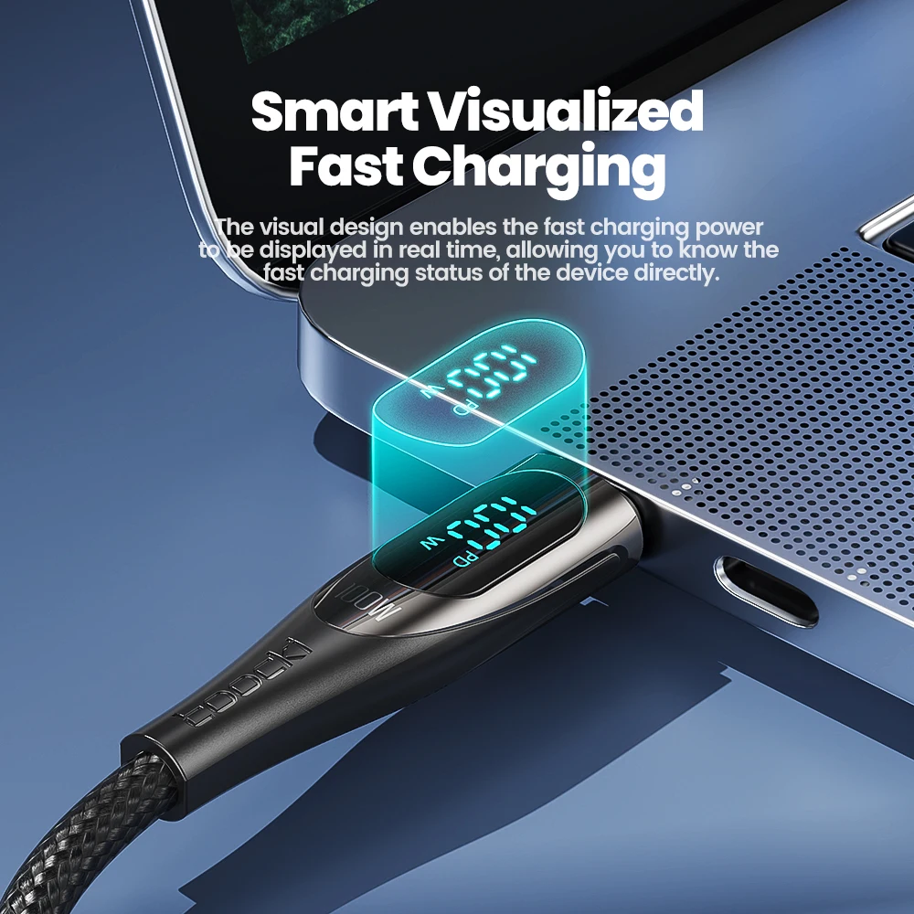 Toocki 100W/5A จอแสดงผล LED USB C TO USB C CABLE 66W/6A ชาร์จเร็วสาย USB Type C สำหรับ MacBook Huawei Xiaomi Samsung