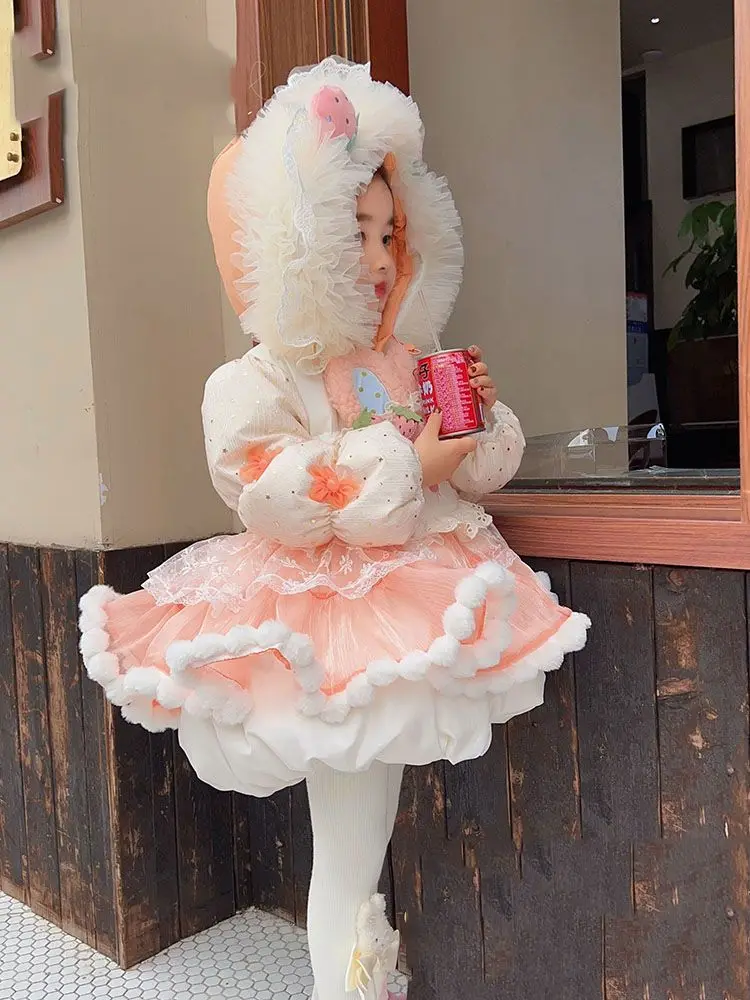 Vestiti per bambini caldo caldo inverno spesso neonate spagnolo Lolita natale dolce principessa Ball Gown Layered Snow Long Jacket Coat