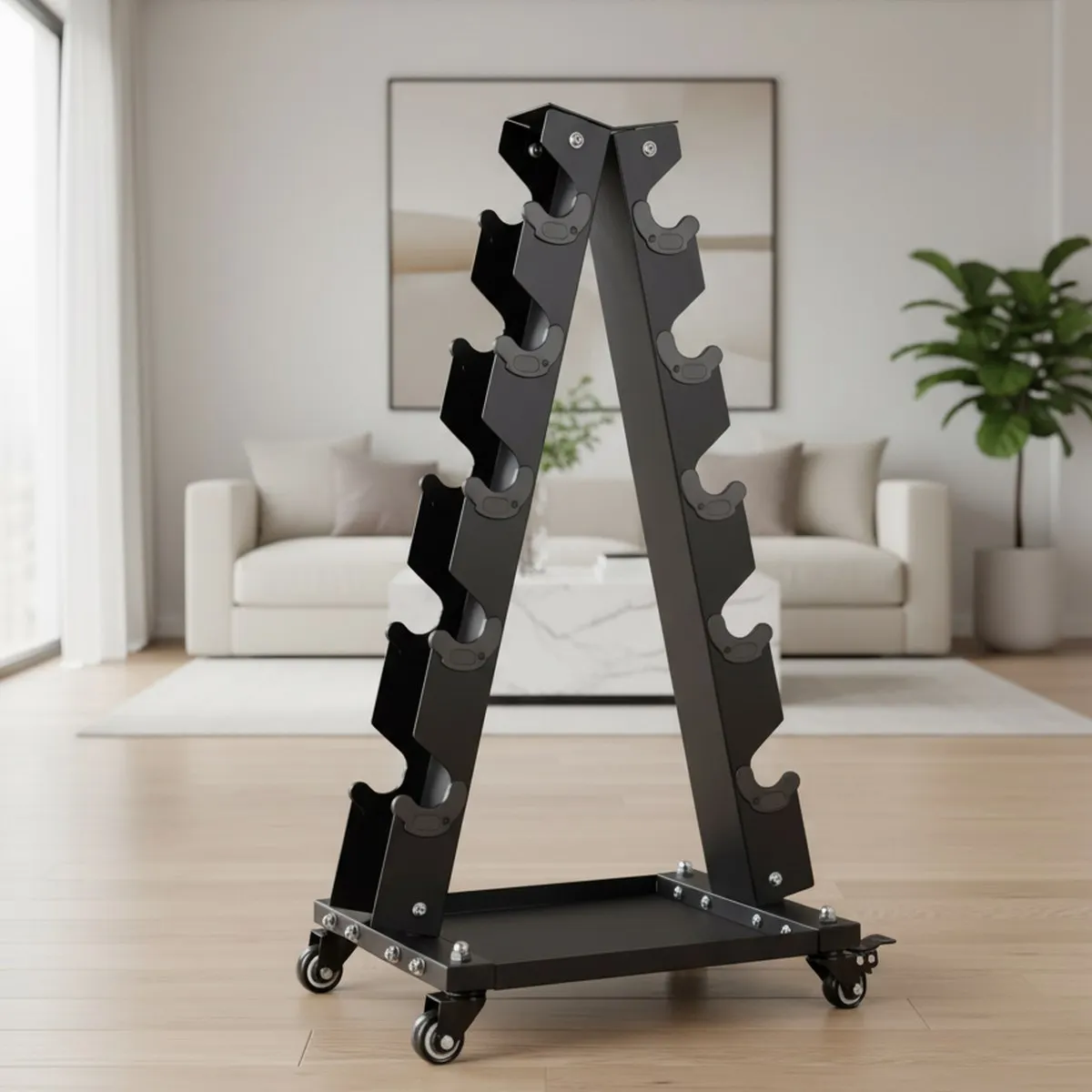 5 Tier Steel Dumbbell Rack Portable Home Gym Weight Storage Organizer with Wheels