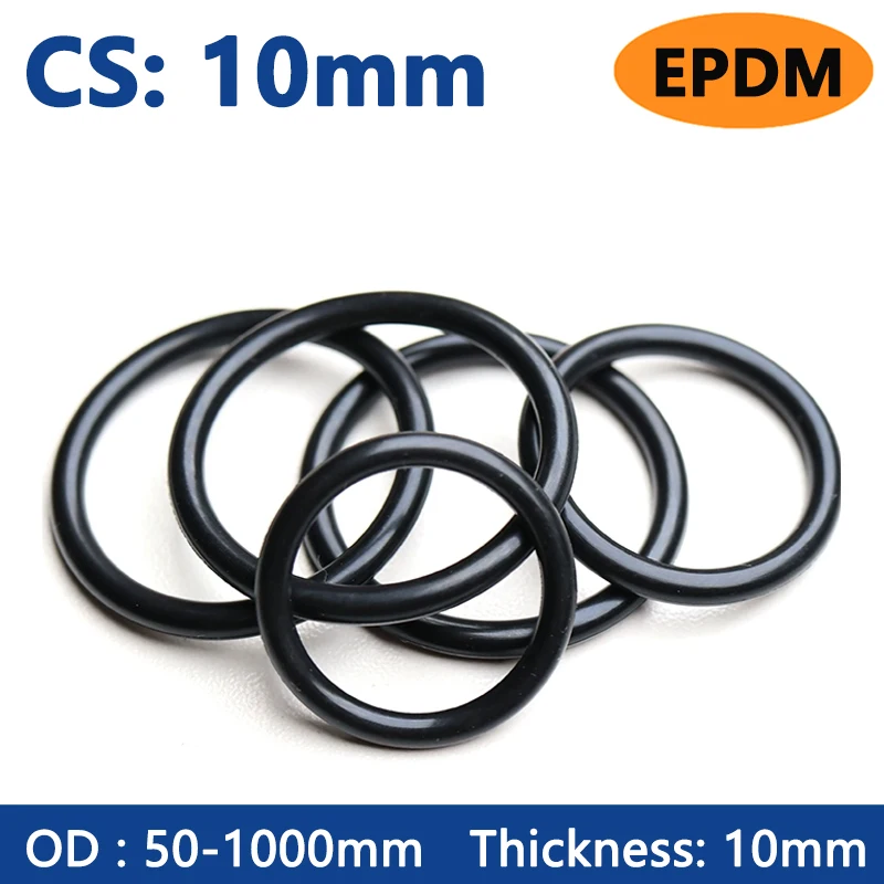 

1pc Thickness CS 10mm EPDM Rubber O Ring OD 50-1000mm Acid Alkali Water and Friction Resistance O-Ring Seal Gasket Black