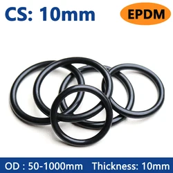 1pc Thickness CS 10mm EPDM Rubber O Ring OD 50-1000mm Acid Alkali Water and Friction Resistance O-Ring Seal Gasket Black