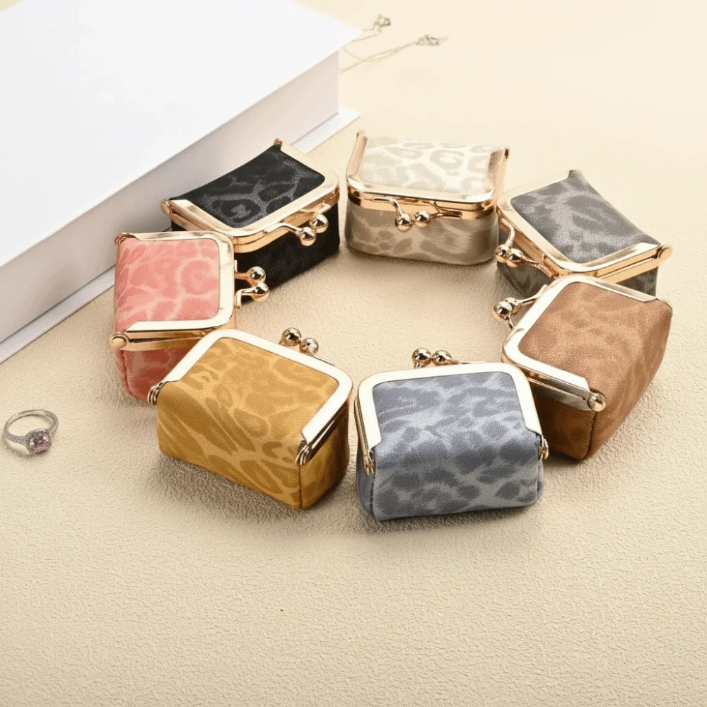 Portable Multi Color Mini Kiss Lock Storage Pouch Leopard Print PU Leather Mini Jewelry Box Coin Purse Women