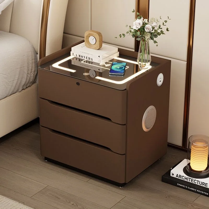 #Floating Bedside Table With Inductive Light Modern Lockable Smart Nightstand Simple Design Chargeable Three-drawer Bedside Tabl - view 3