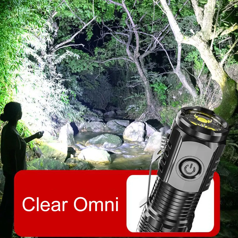 3LED Super Bright Flashlight with Pen Clip Camping Tent Lamp Anti-Slip Garage Mechanic Lamp USB Charging for Outdoor Camping Use