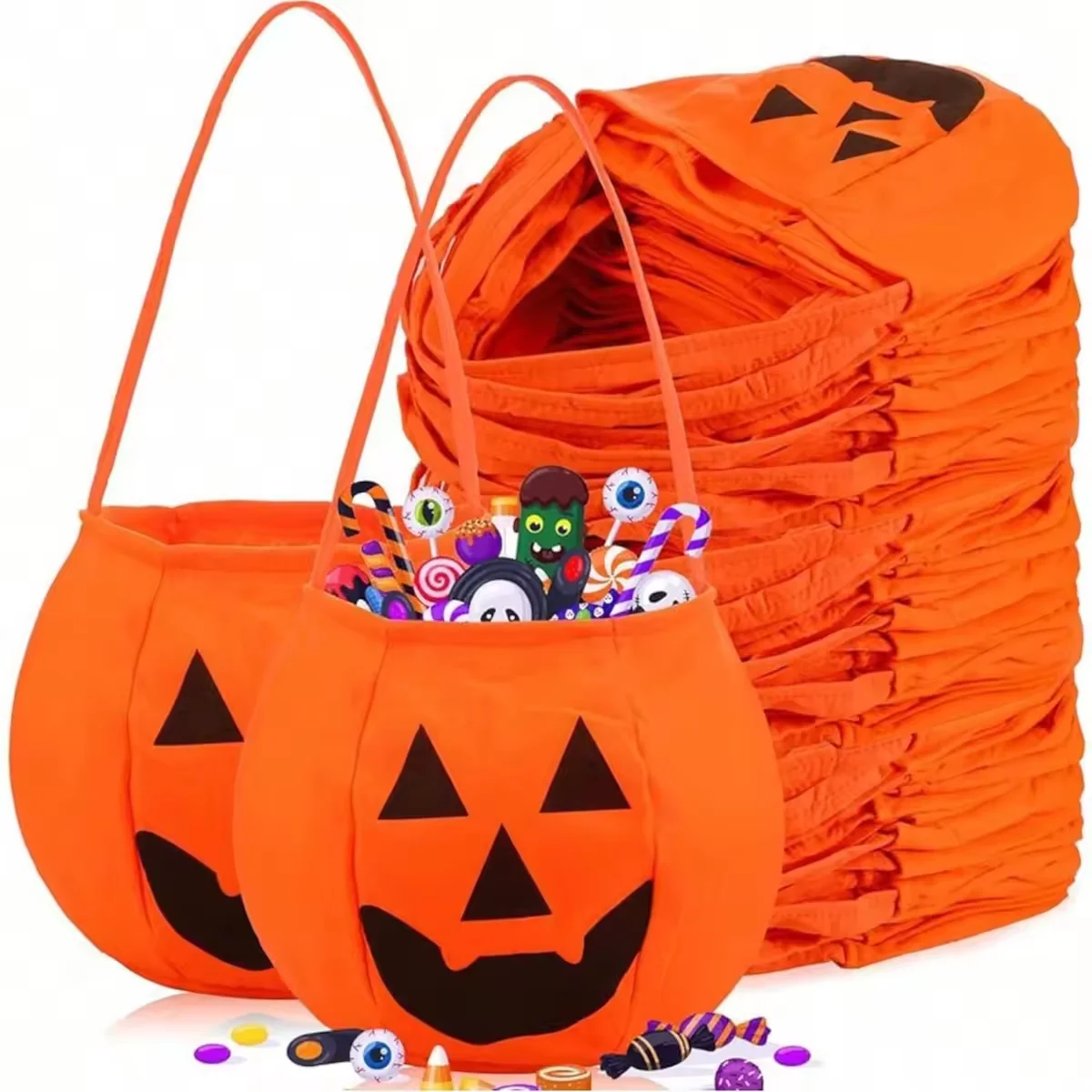 Halloween Pumpkin Bucket Portable Candy Bags Trick Or Treat Kids Gift Packaging Halloween Party Decoration Supplies