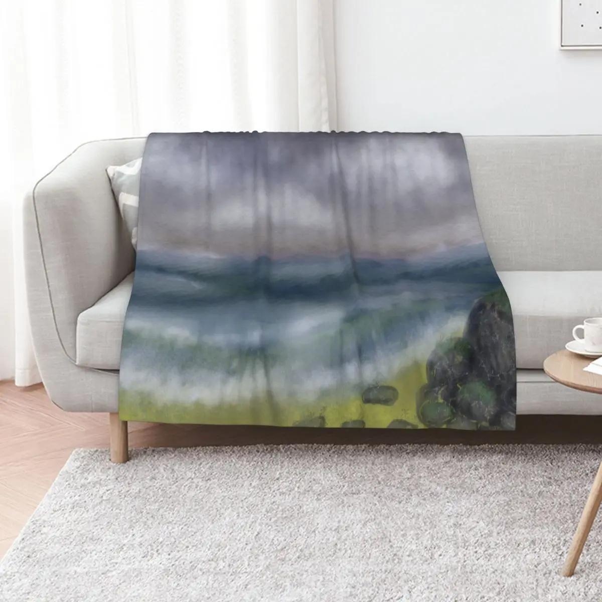 Cloudy cliff seaside Throw Blanket Portable Lightweight Blanket for Travel Camping