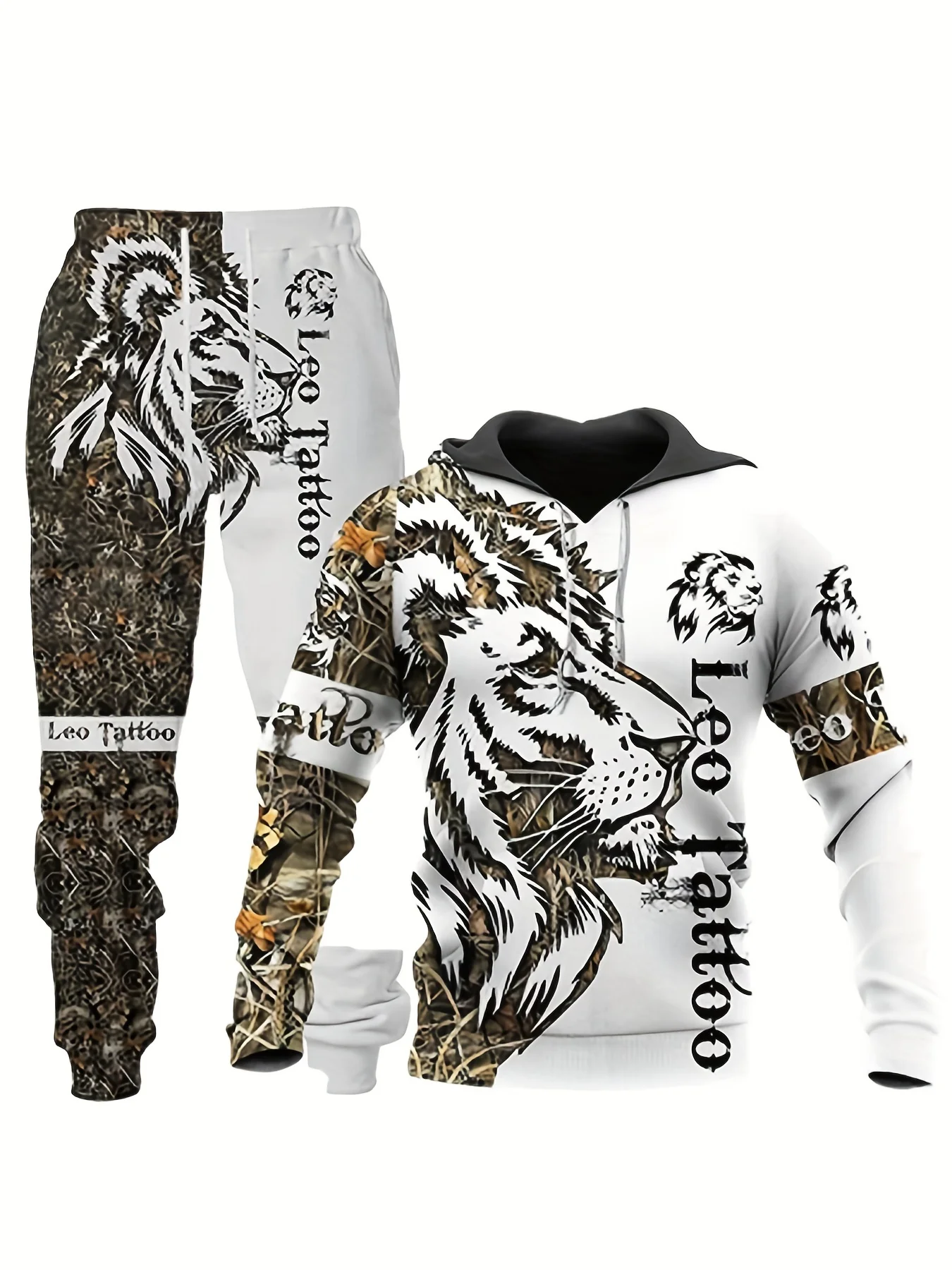 Printed Wolf  Plus Size O\' Neck 3D Hoodies Set Boy\'s Printed Long Sleeved Streetwear 3D Hoodies Set  Autumn Winter Streetwear