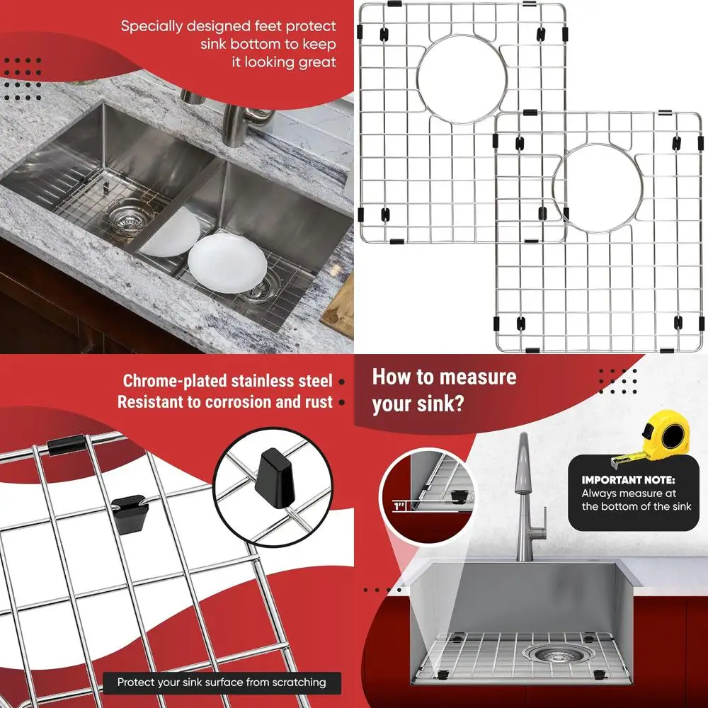 

Kitchen Sink Protectors - 14.37 x 12.5 Stainless Steel Grate with Rear Drain Hole