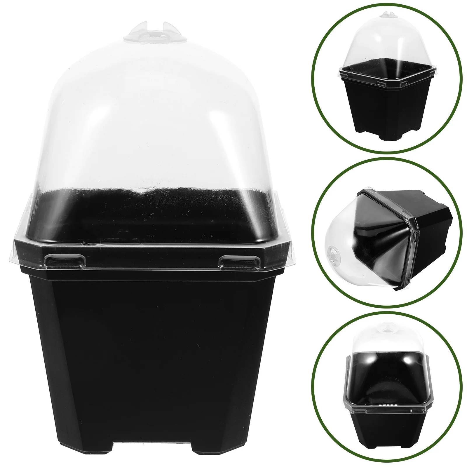 5 Sets Black Square Small Flower Pots for Gardening Nursery Planter Dome with Cover Flowerpot