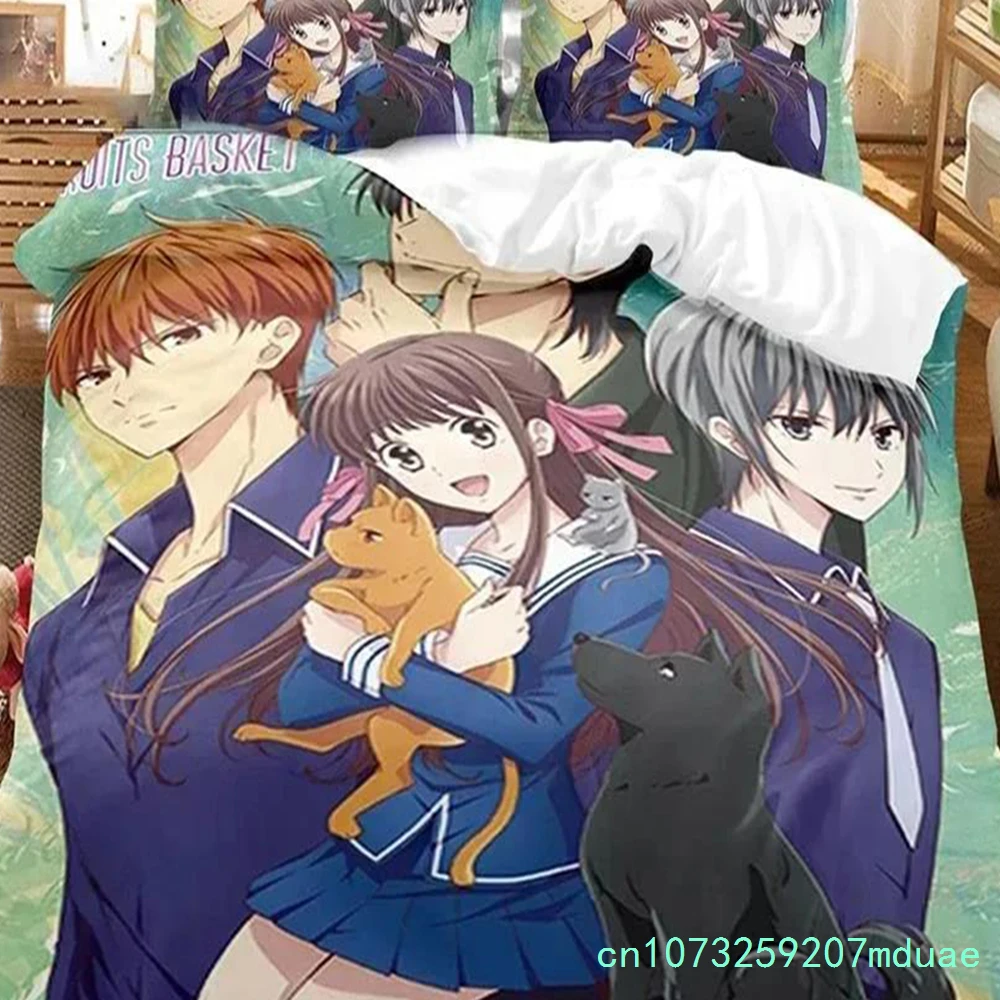 New Anime Fruits Basket Bedding Set Boys Girls Twin Queen Size Duvet Cover Pillowcase Bed Boys Adult Fashion Home Textileextile