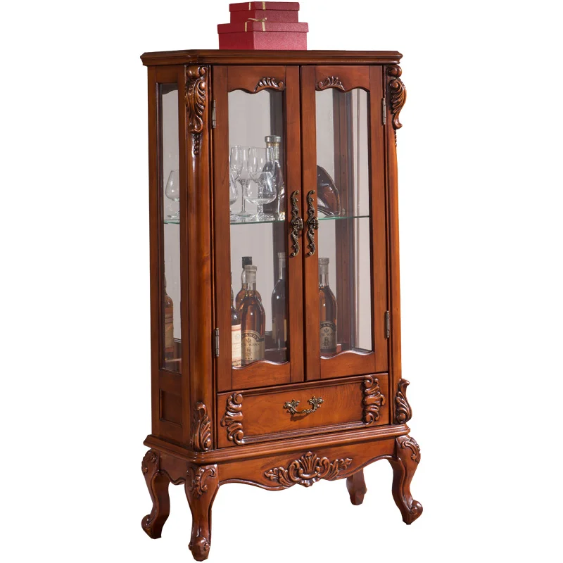 

American household solid wood wine cabinet European living room light luxury glass against the wall dining room display cabinet