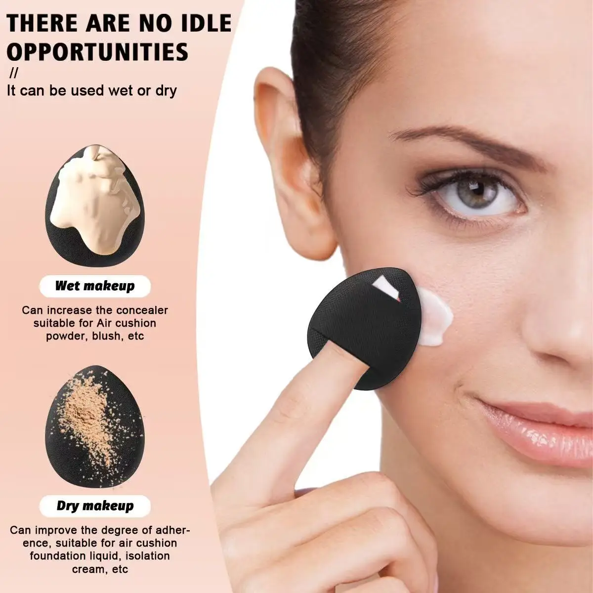20pcs Black Makeup Tools Kit Makeup Sponge Finger Puff Air Cushion Headband Wristband Makeup Remover Puff Holiday Gift