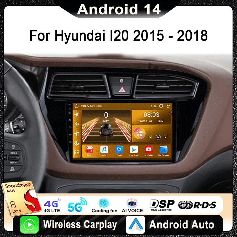 

Android 14 For Hyundai I20 2015 2016 2017 2018 Car Radio Multimedia Video Player Navigation GPS Carplay Autoradio Head Unit Auto