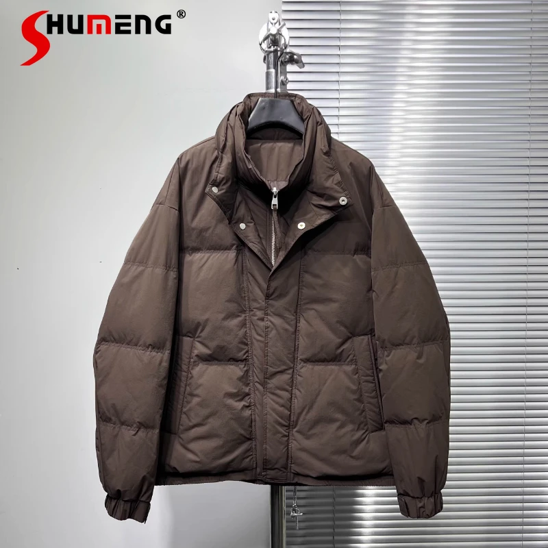 

Мужские зимние новые модные утепленные пуховые пальто со свободным воротником-стойкой 2025 года, стильные простые пуховики, искусственные двухсекционные пуховики