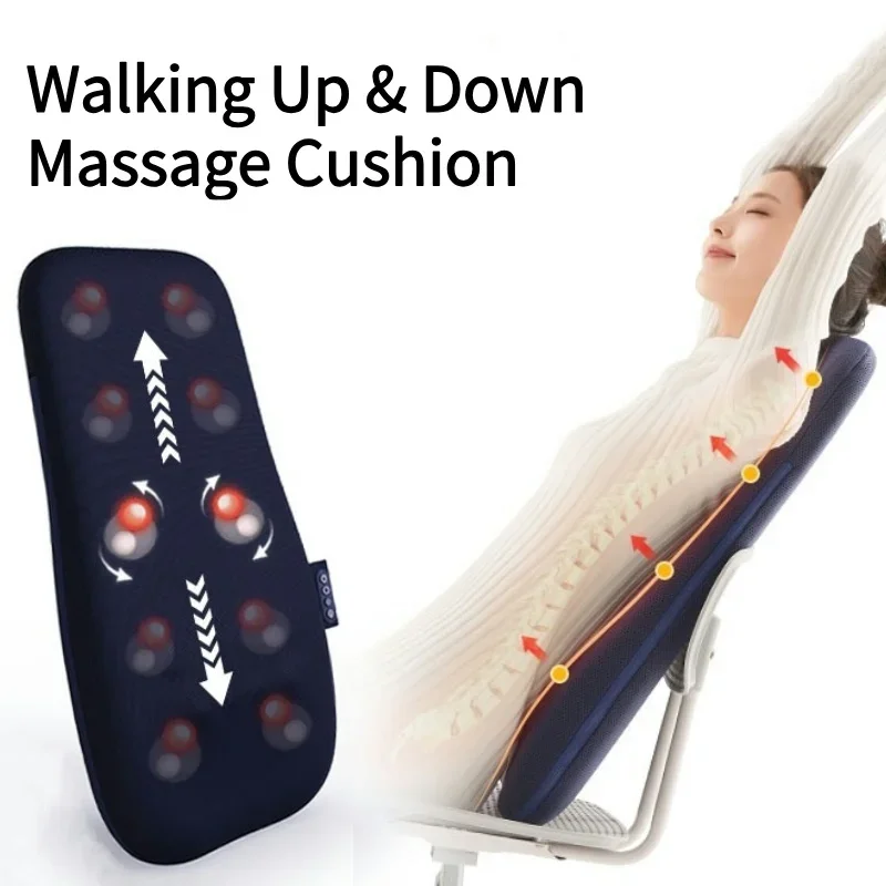 Walk Up and Down Back Massage Chair Cushion 3D Shiatsu Kneading Spot Massage Back Pad Full Body Lumbar Waist Backrest Massager