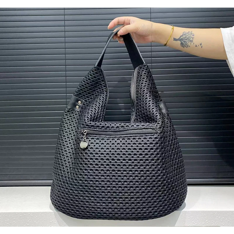 Mesh riveted Large Capacity Tote Bag - Removable shoulder strap, mesh design, fashion pieces - perfect for work, commuting trend