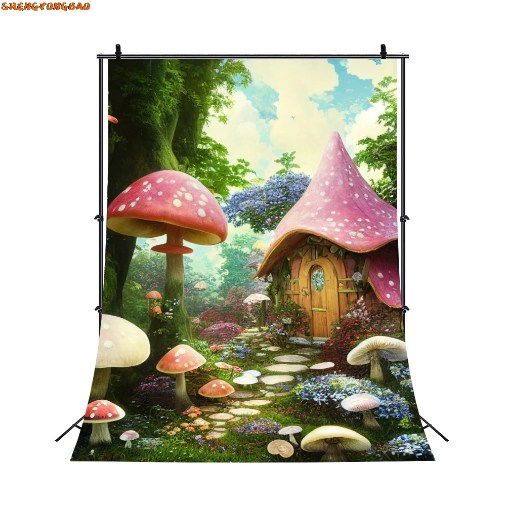 Fairy Tale Enchanted Forest Backdrop Dreamy Wonderland Mushroom Jungle Castle Birthday Decoration Baby Shower Photo Background