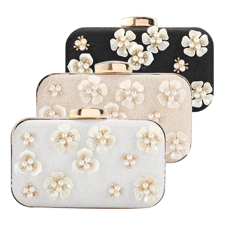 

Luxury Glitter Jeweled Pearl Flower Shape Clutch Purse Pearl Ladies Wedding Bride Shell Bag Beach Bag