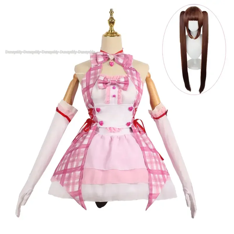 Disfraz de Nekopa Vanilla chocolate para mujer, juego de Anime, peluca Nekomimi, estampado de sirvienta, traje de Carnaval Kawaii Sexy