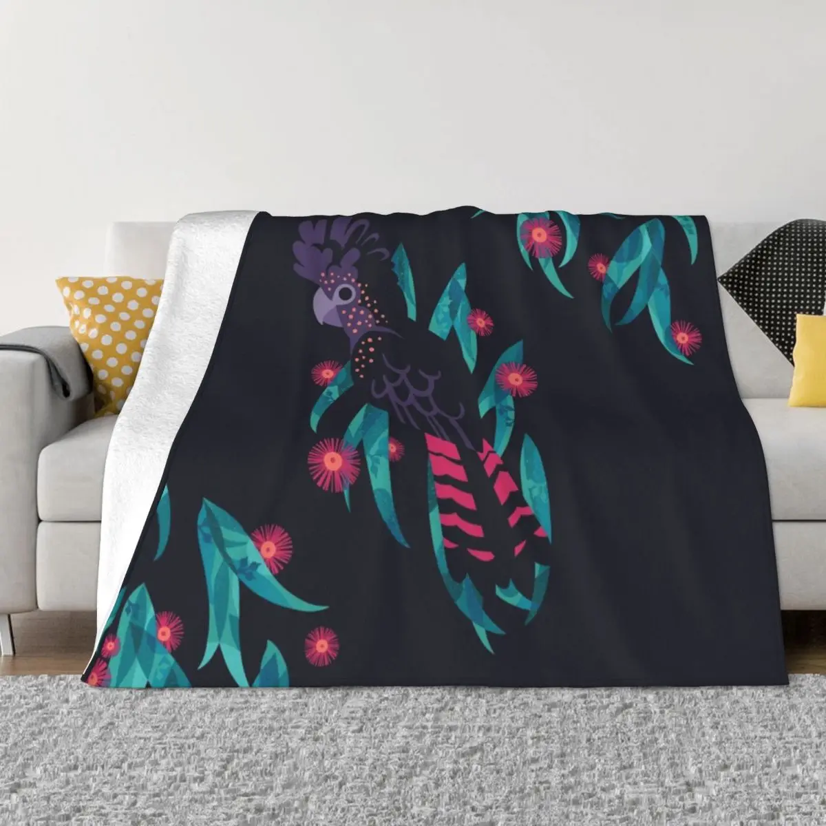 Black Cockatoo Silhouette Throw Blanket Soft Big Blanket Camping Large Blanket