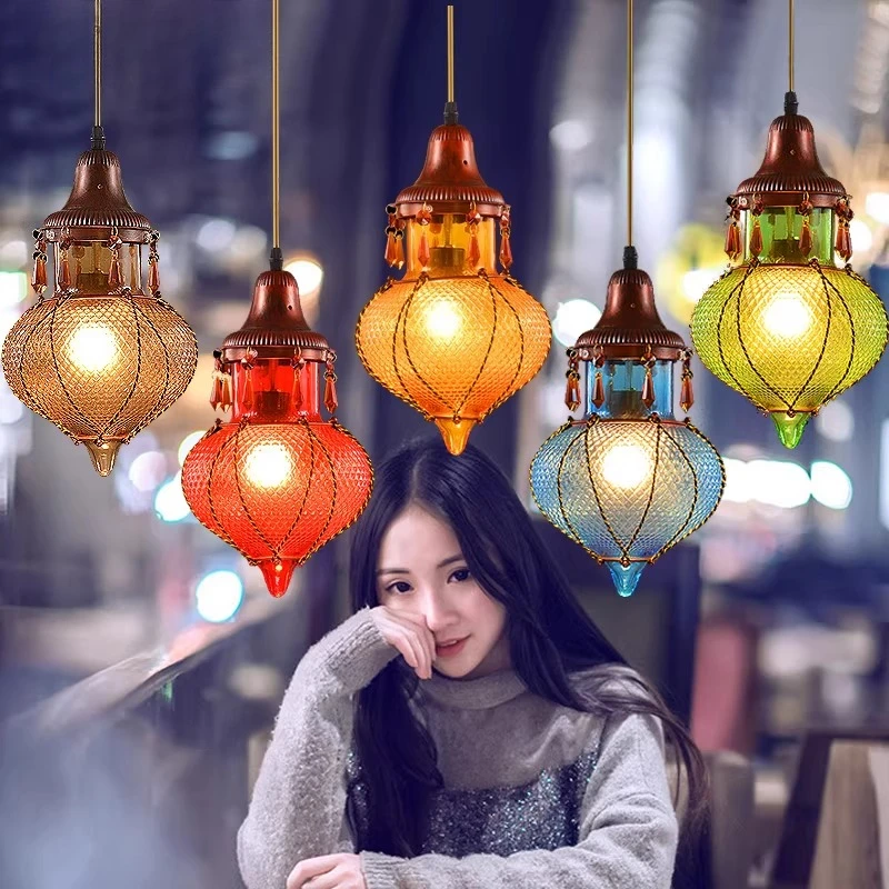 Retro designer Internet celebrity manga coffee chandelier decoration creative personality Internet cafe bar stained glass chande