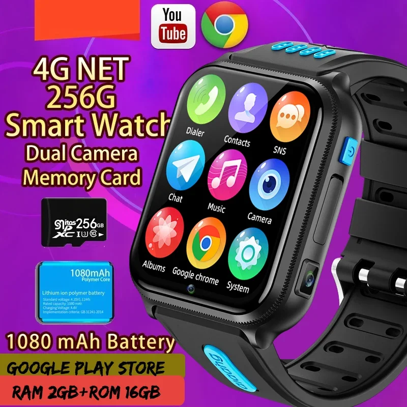 Android 9.0 Smart 4G GPS Tracker Locate Kid Students Men Dual Camera SOS Voice Call Monitor Smartwatch Google Play Phone Watch