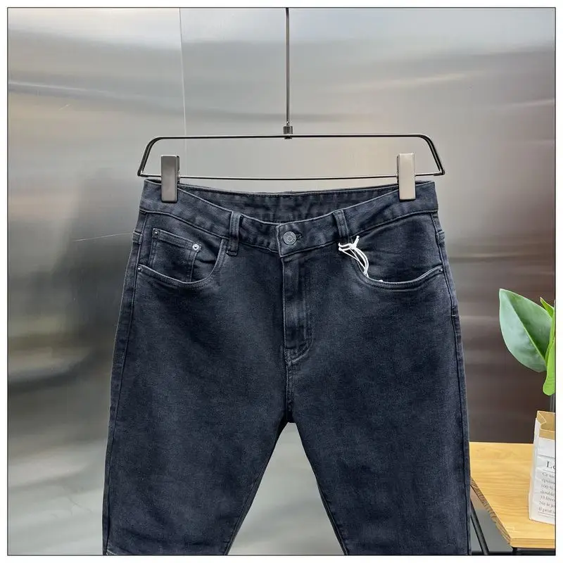 New Arrival Spring Autumn Casual Denim Slim Fit Jeans for Men with Knee Zipper Eye Designer and Vintage Black Jeans Men\'s Luxury