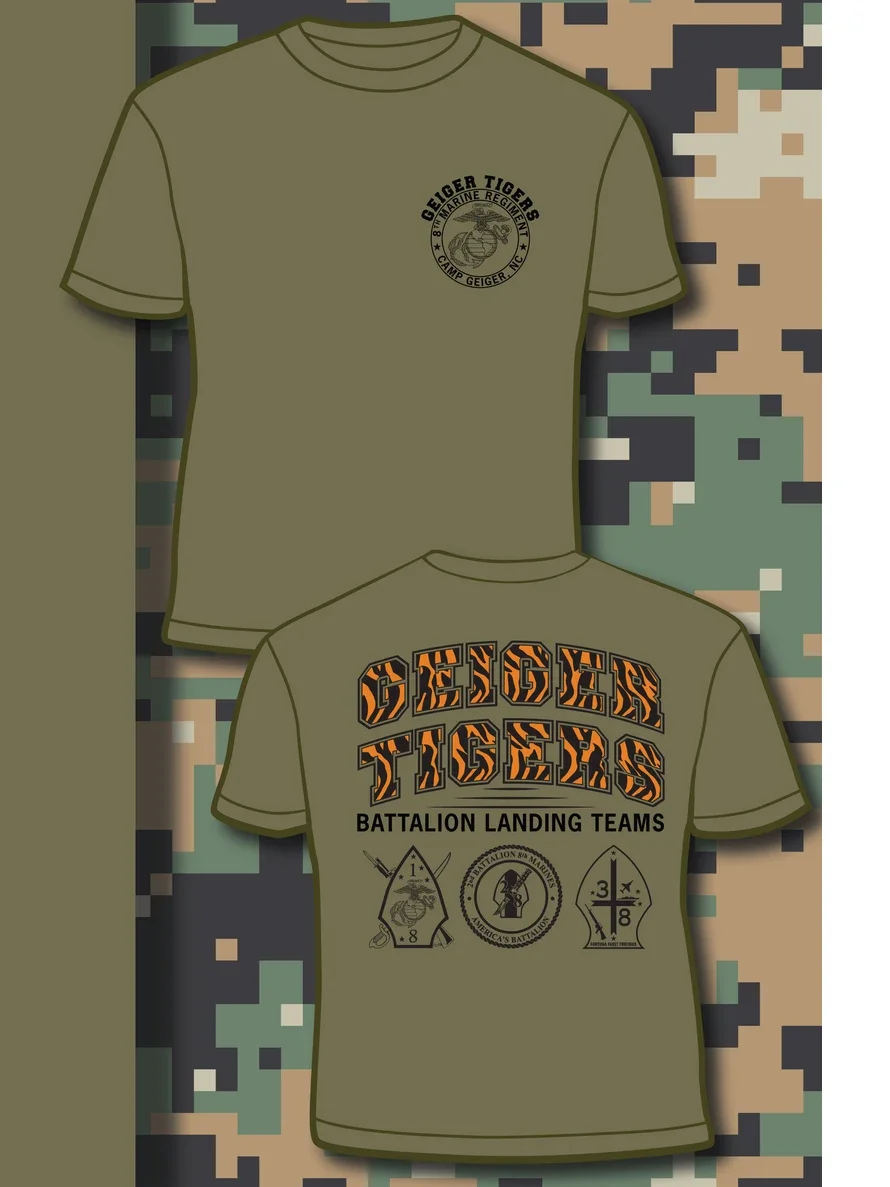 Camp Geiger, NC. US 8th Marine Regiment Geiger Tigers T Shirt. Short Sleeve 100% Cotton Casual T-shirts Loose Top Size S-3XL